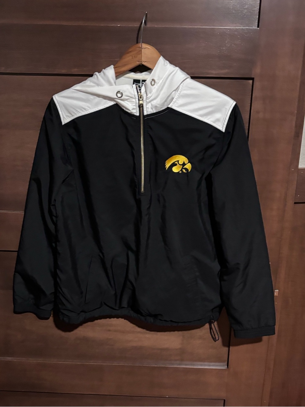boxercraft Iowa Hawkeyes Black and White Hooded Windbreaker